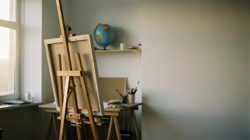 Artiste travaillant seul dans son atelier baigné de lumière naturelle, symbolisant l'apprentissage des techniques de maîtres internationaux depuis chez soi