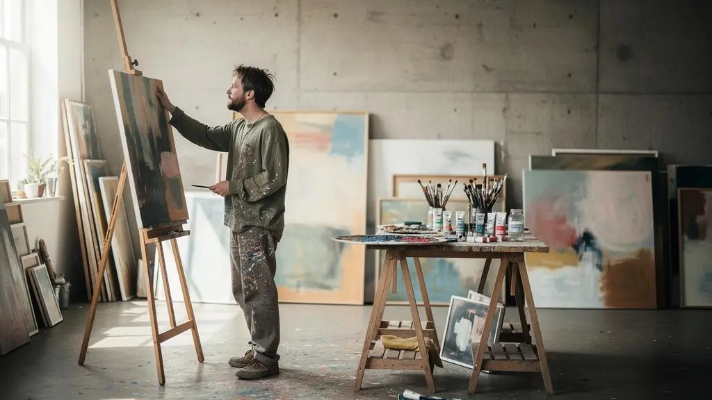 Artiste dans son atelier personnel construisant seul sa réputation artistique, sans galerie ni réseau institutionnel.